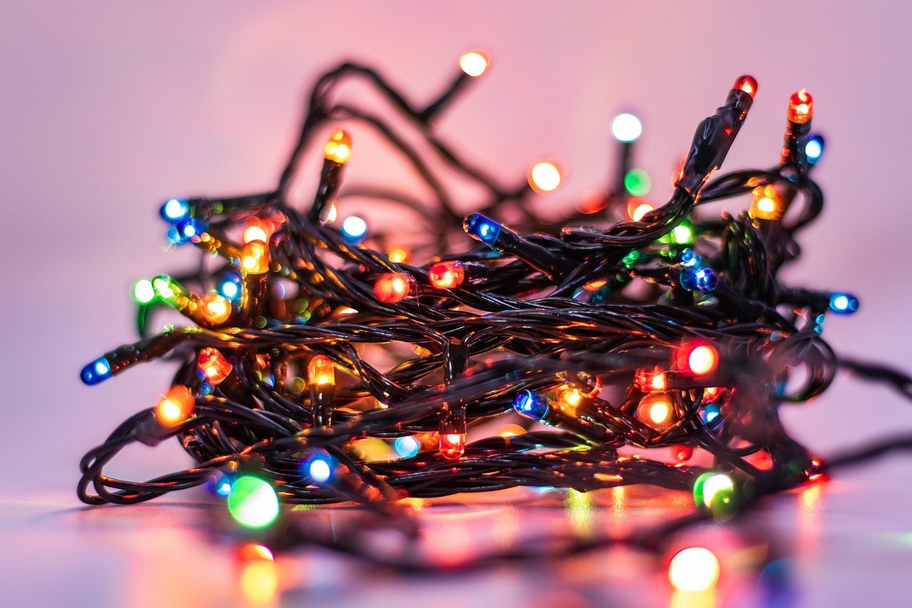 String of colored Christmas lights ready to hang