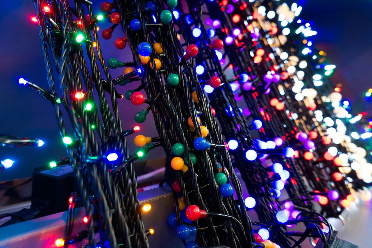 Strings of colored Christmas lights