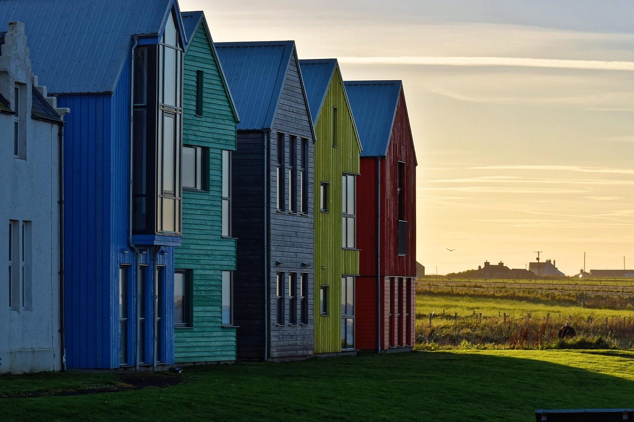 Row of freshly painted homes
