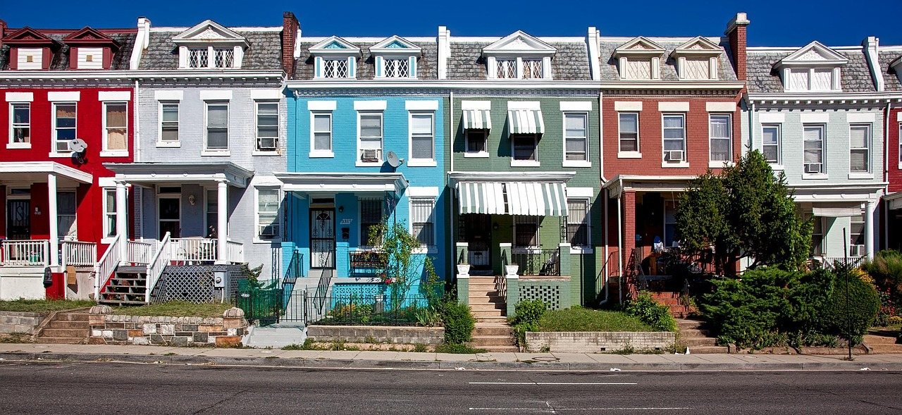 Street of freshly painted homes