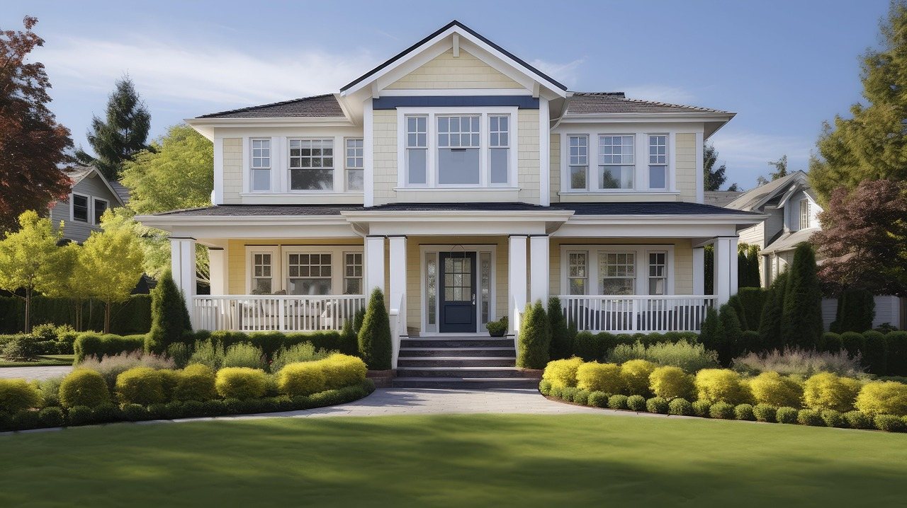 White two-story home after exterior painting